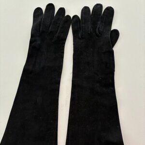Elegant, Long, Black Suede Gloves,  Made in France